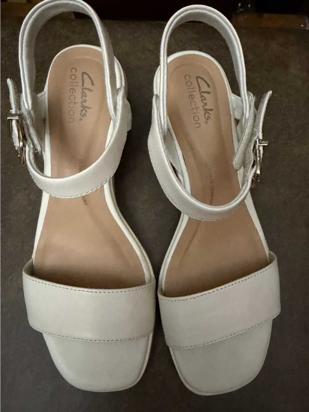 Clarks Cream Leather Ankle Strap Sandals